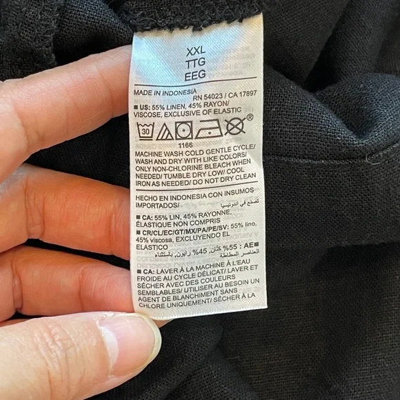 Old Navy Dress Women's XXL Babydoll Linen Blend Sleeveless Midi Pockets Black - Picture 8 of 14